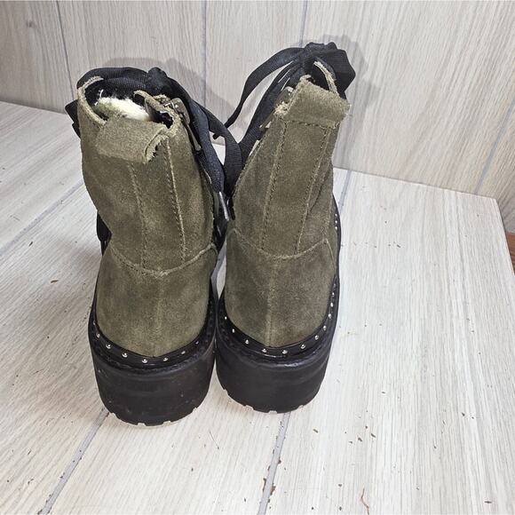 Steve Madden Rainier Green Suede Boots Leather Chunky Combat Studded Camo Fall - Picture 4 of 10
